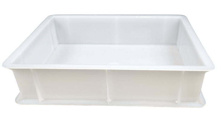 side view of 30x40x10cm white dough pizza box without lid on