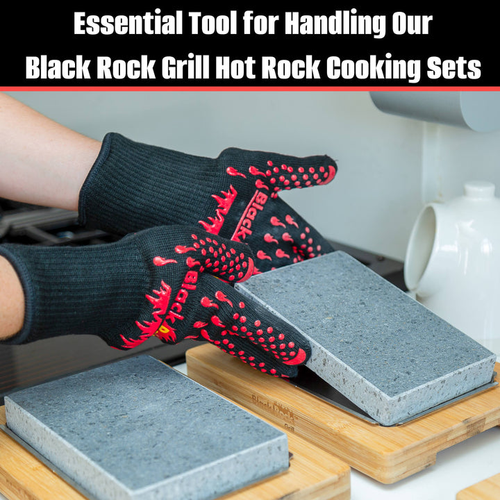showing the gloves in action carrying hot lava rocks