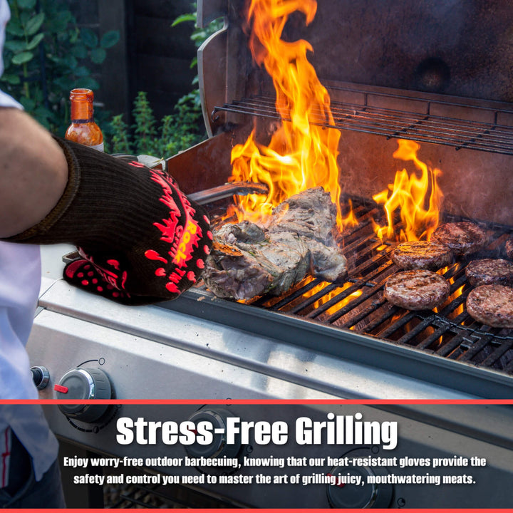 showing the gloves in use on a gas bbq