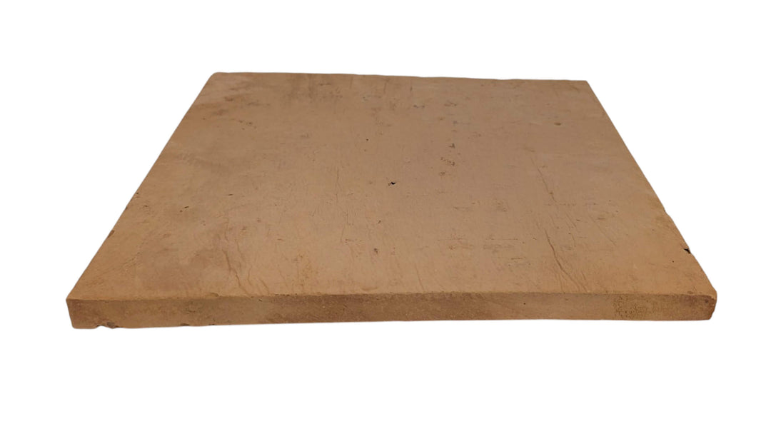 The Effeuno Naples Small Biscotto Clay Pizza Stone (32x32x2cm, Neapolitan compliant) is a plain, square, light brown tile with a slightly rough texture—ideal for high-heat pizza ovens like Ooni.