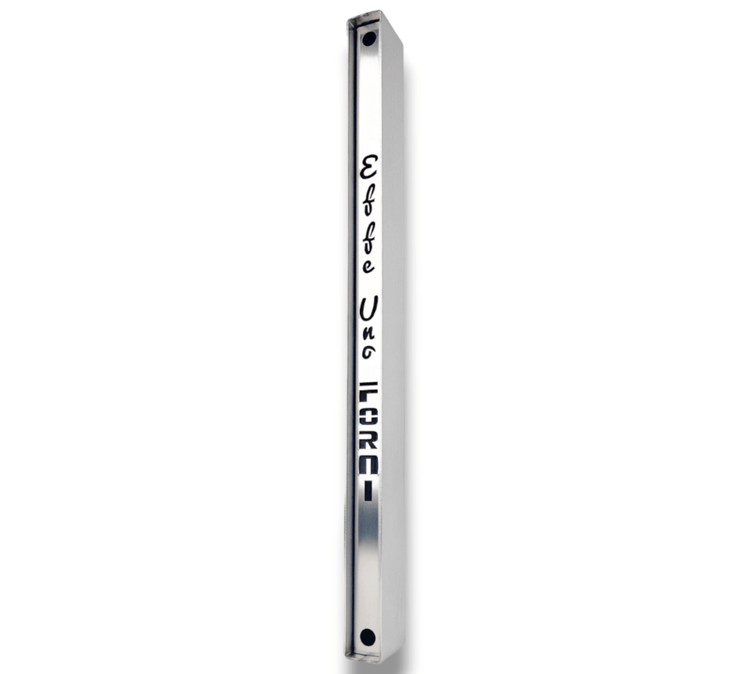 A sleek, vertical metal bar with embossed black lettering reads Elebte Uno LORCI in an elegant style, similar to the precision of an Effeuno Steamer for Baking Bread. It features rounded ends and is set against a plain white background.