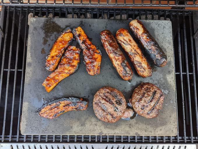 lava stone on the gas bbq cooking meat
