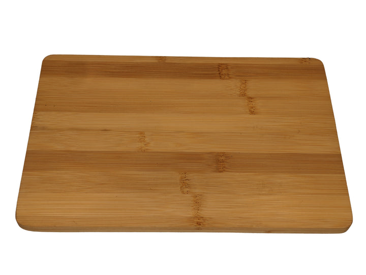 Image of a 30 x 20 x 1.2cm rectangular bamboo cutting board by Black Rock Grill, featuring a smooth surface with natural wood grain patterns and a light brown hue, ideal for custom laser engraving.