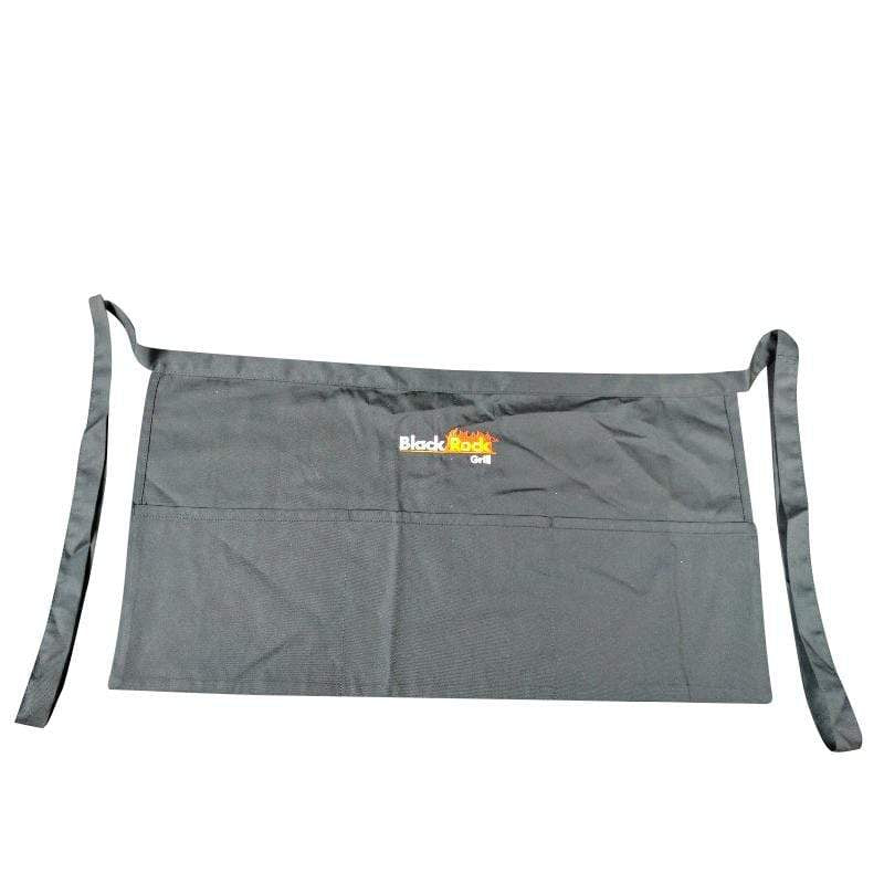 The Black Rock Grill Waist Apron sports the vibrant orange and yellow Black Rock Grill logo on the front. Perfect for restaurant settings, it includes two long straps and several front pockets, making it ideal for grilling or cooking.