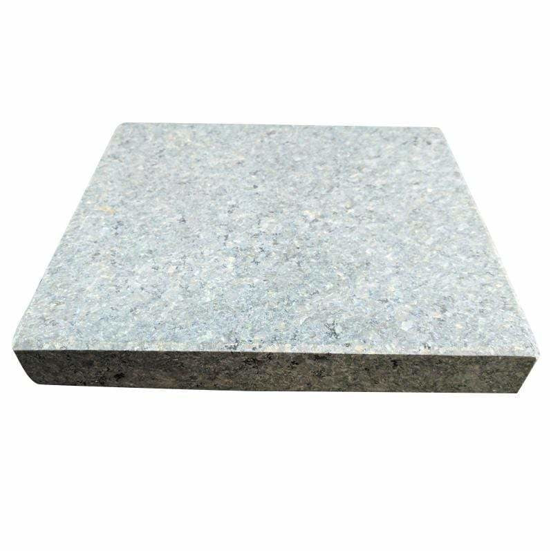 Close-up of a square, light gray granite Big Sizzling Steak Stone Rock from Black Rock Grills ROK-21, featuring speckles of darker gray, blue, and white for a polished rock look. Edges display visible tile thickness. Available in cases of 6.
