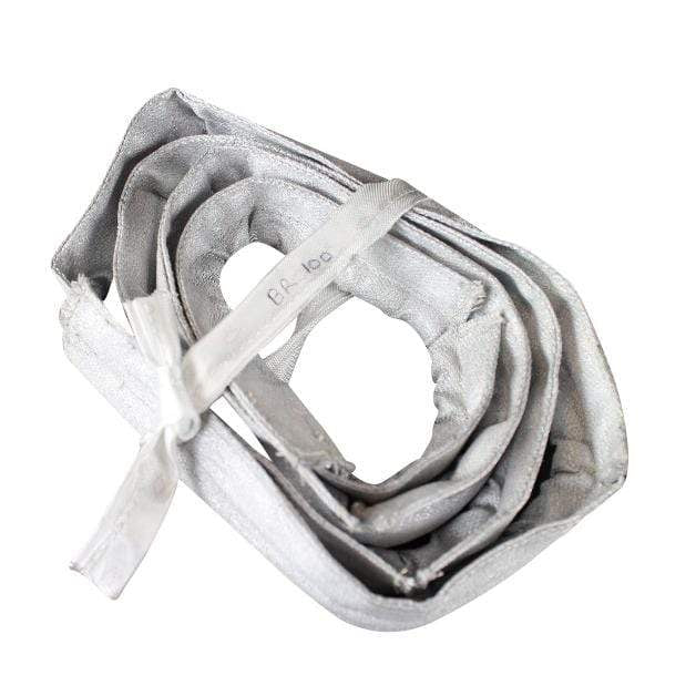 The Black Rock Grills Door Seal for the BRSeries 108 oven is a coiled, gray, metallic-like rectangular strip with a central cutout and a white fabric loop marked ERA 108. Please be aware that international shipping charges may apply.