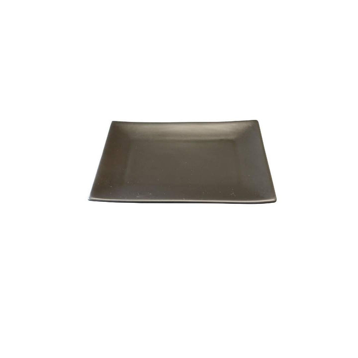 The Black Rock Grill GP-13-MB Rectangle Matt Black Porcelain Side Plate features a sleek black design with slightly raised edges, perfect for a pristine white background. Comes in a case of 6.