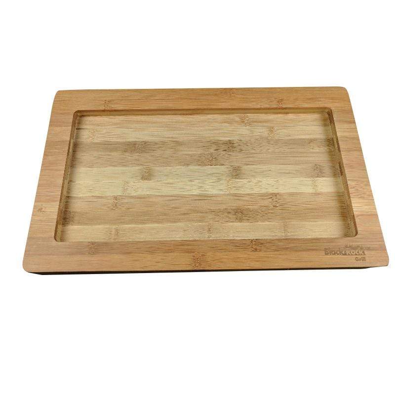 The GP-66 bamboo boards, part of the Black Rock Grill Sharing Stone Set, feature a recessed center and smooth edges. Crafted from sustainable bamboo with a natural grain pattern that offers elegance and options for custom engraving to personalize your culinary space. Case of 6 included.