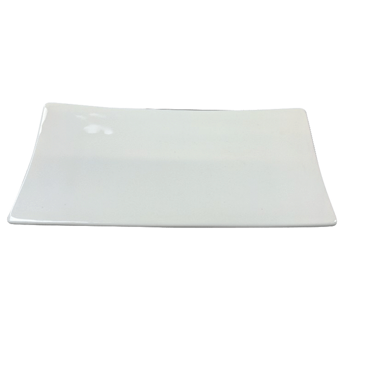 The GP-9 White Porcelain Side Plate by Black Rock Grill is a rectangular ceramic plate with slightly raised edges, set against a white background, ideal for gourmet presentations. Available in a case of 6.