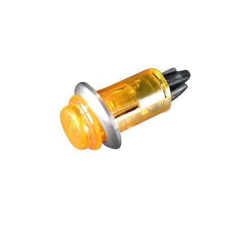 An orange Heat On Light BRSeries Oven bulb with a silver metal base and black plastic connectors, by Black Rock Grill, isolated on a white background.