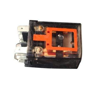 The Black Rock Grill Power relay for BRSeries is black and transparent with an orange component and several metal prongs, making it perfect for electrical applications similar to the precision in the BRSeries oven.