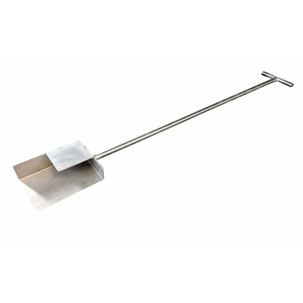 The Rock Shovel for Steak Stones by Black Rock Grill features a long handle, D-shaped grip, and robust stainless steel blade. Its rectangular design is perfect for gardening or construction, with a gleaming metallic finish that stands out against any background.