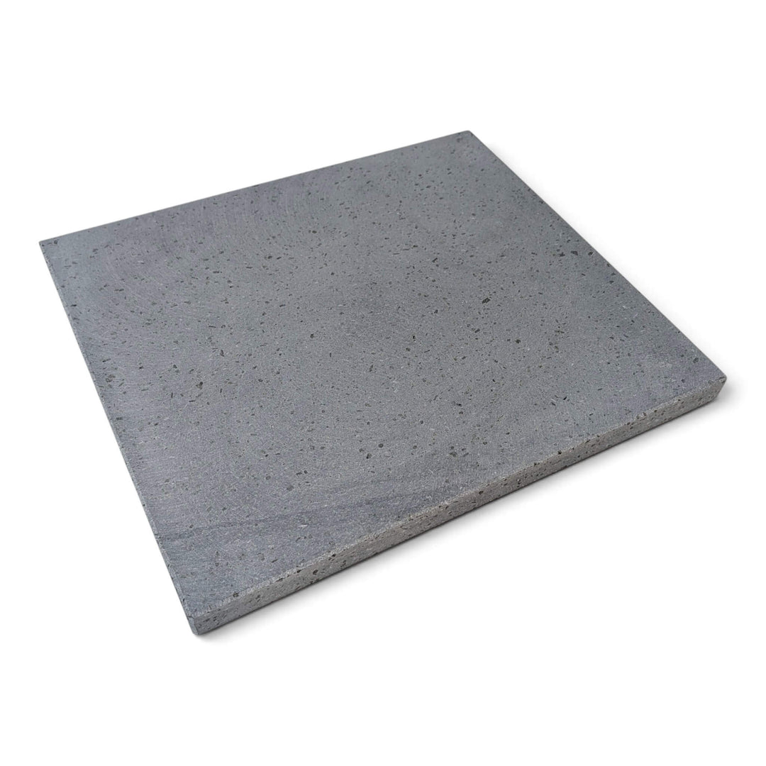 A square grey Lava pizza oven stone that fits the effeuno P134H and P134HA pizza ovens square with beveled, shown on a plain white background.