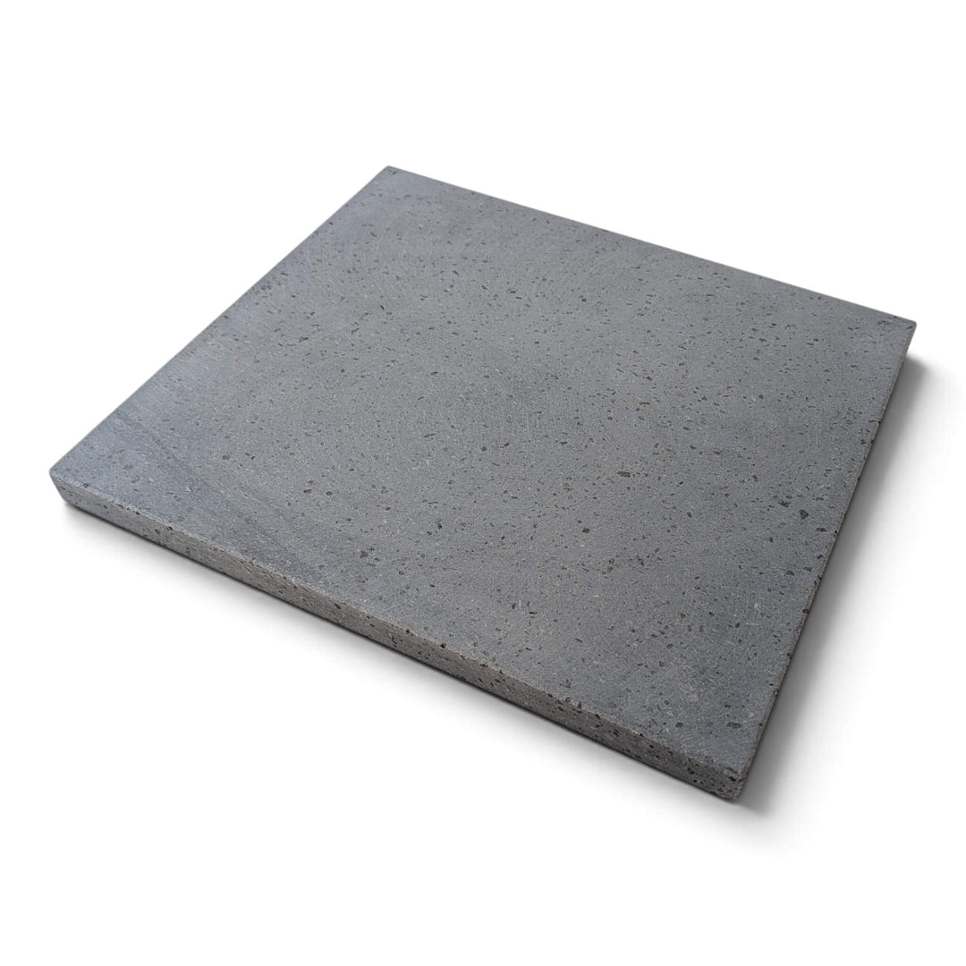 A square grey Lava pizza oven stone that fits the effeuno P134H and P134HA pizza ovens square with beveled, shown on a plain white background.