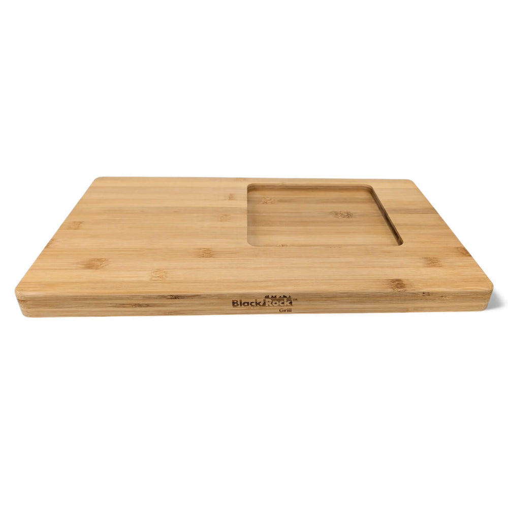 GP-6 Bamboo board front and top view with logo visible with white background