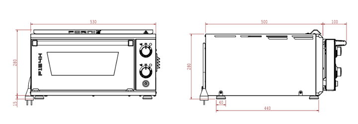 Effeuno P134H with height, width and length dimensions