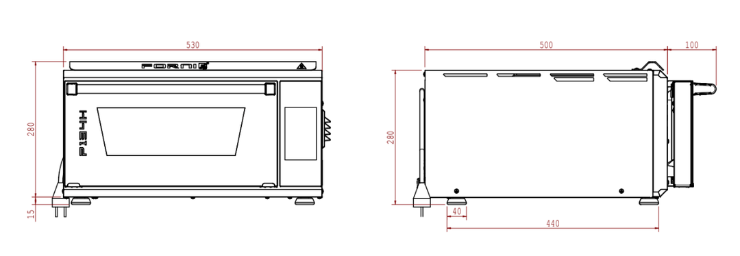 Dimensions of the Oven P134H evo