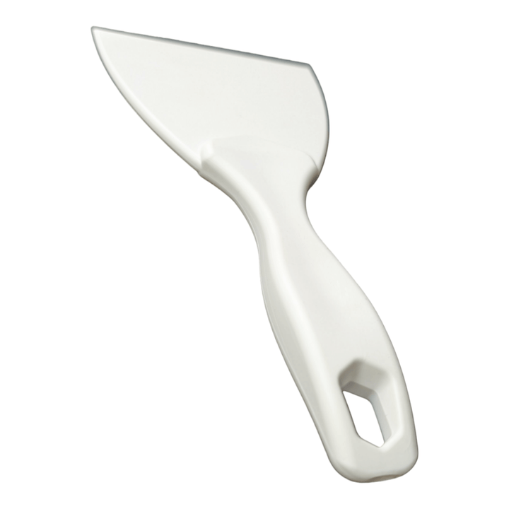 Single White Plastic Dough Paddle, raised and facing up