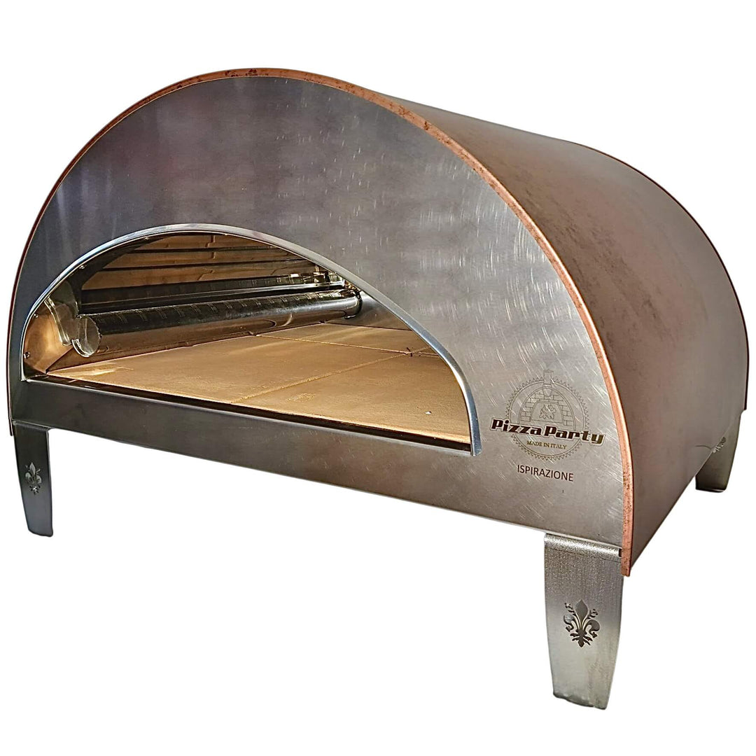 A right side profile view of the Pizza Party Ispirazione pizza oven on a plain white background.