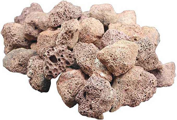 Black Rock Grill Lava Rocks for Firepit (4-8cm/40-80mm, 100% natural) are reddish-brown, porous fire pit stones with rough surfaces and small holes, perfect for gas fire pits.