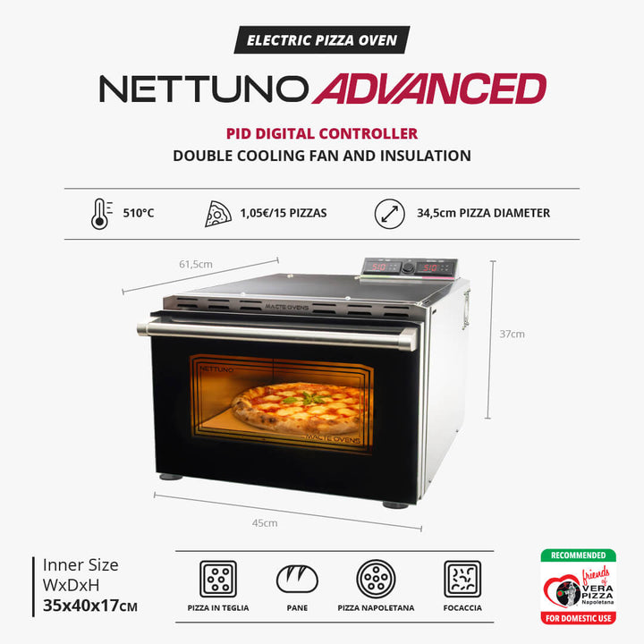 Dimensions and size guide for the Macte Nettuno Advanced pizza oven.