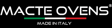 Logo for Macte featuring "MACTE" in bold white letters above a green, white, and red Italian flag bar, "MADE IN ITALY" below, highlighting the Macte Nettuno Advanced Italian made Electric Indoor Pizza Oven with advanced PID controls on black.