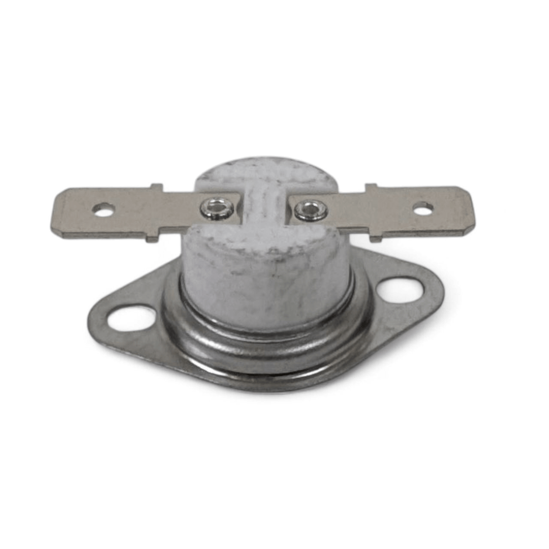 A close-up of the Black Rock Grill Safety Klixon (Overheat Switch) Auto Reset, a round metal thermostat switch with screw terminals and mounting holes, commonly used for temperature control in appliances.