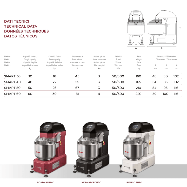 Smart Line 60kg Spiral Dough Mixer - Pizza Solutions