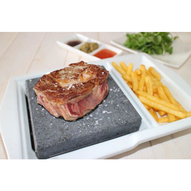 Conjunto de pratos de pedra para bife Black Rock Grill com área lateral - pacote com 2