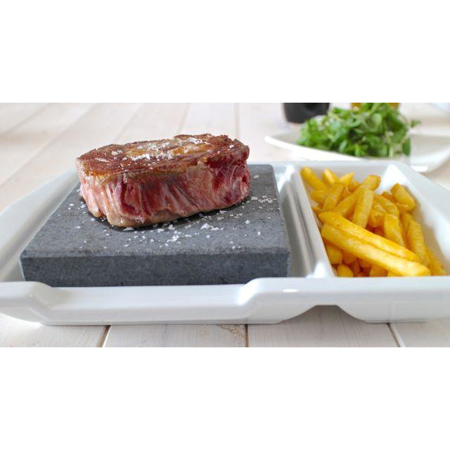 Conjunto de pratos de pedra para bife Black Rock Grill com área lateral - pacote com 2