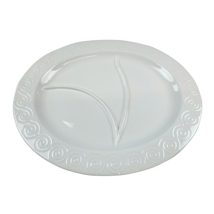Stort vitt ovalt serveringsfat - diameter 37 cm